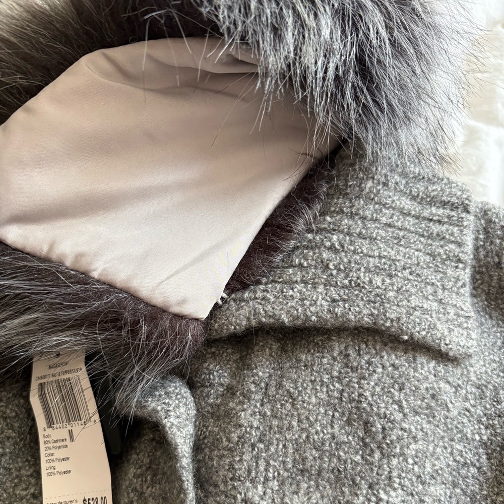 Magaschoni Grey Cashmere Blend Button Down Faux Fur Removable Collar Sweater - Picture 4 of 9